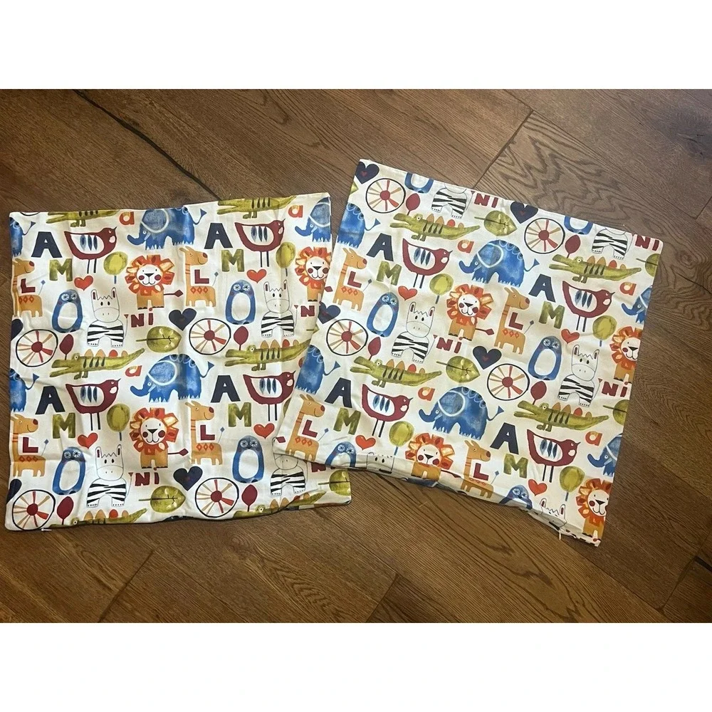 Safari Animal Alphabet Cotton Throw Cushion Cover Nursery Decor 18x18 MultiColor